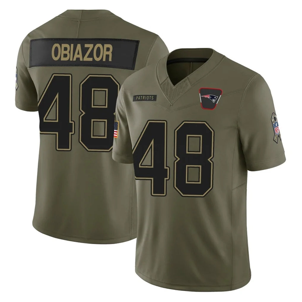 Rebec NE.Patriots #48 Namdi Obiazor Player Olive 2025 Salute To Service Limited Stitched Jerseys