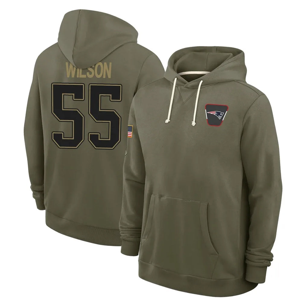 Rebec NE.Patriots #55 Jared Wilson Player Olive Salute to Service Pullover Hoodies Limited Stitched Jerseys