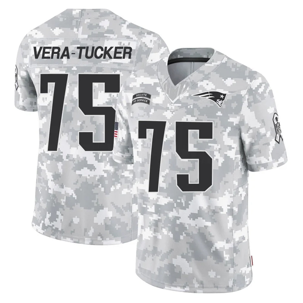 Rebec NE.Patriots #75 Alijah Vera-Tucker Player Arctic Camo Salute To Service Limited Game Stitched Jerseys