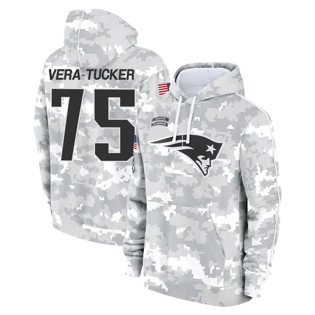 Rebec NE.Patriots #75 Alijah Vera-Tucker Player Arctic Camo Salute to Service Pullover Hoodies Limited Game Stitched Jerseys