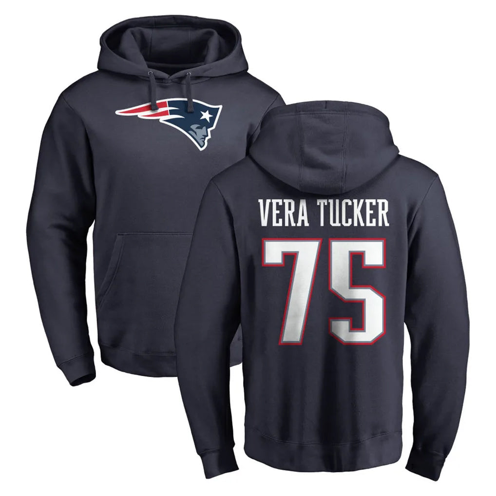 Rebec NE.Patriots #75 Alijah Vera-Tucker Player Navy LOGO Pullover Hoodies Home Game Stitched Jerseys