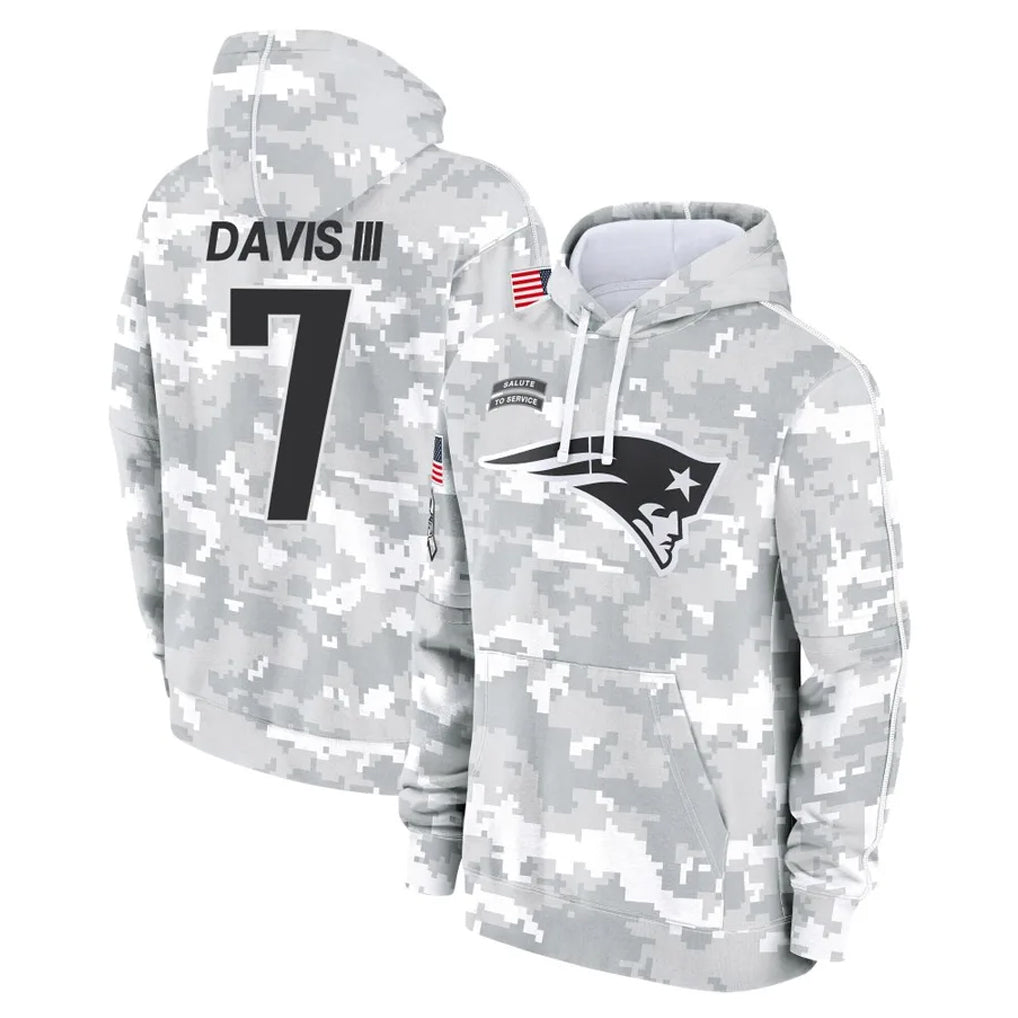 Rebec NE.Patriots #7 Carlton Davis III Player Arctic Camo Salute to Service Pullover Hoodies Limited Game Stitched Jerseys