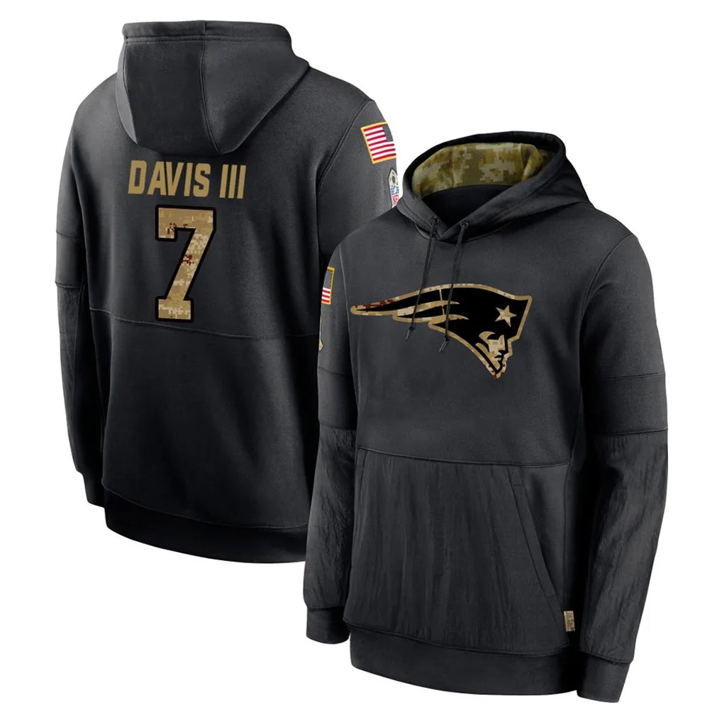 Rebec NE.Patriots #7 Carlton Davis III Player Black Salute to Service Hoodies Limited Game Stitched Jerseys