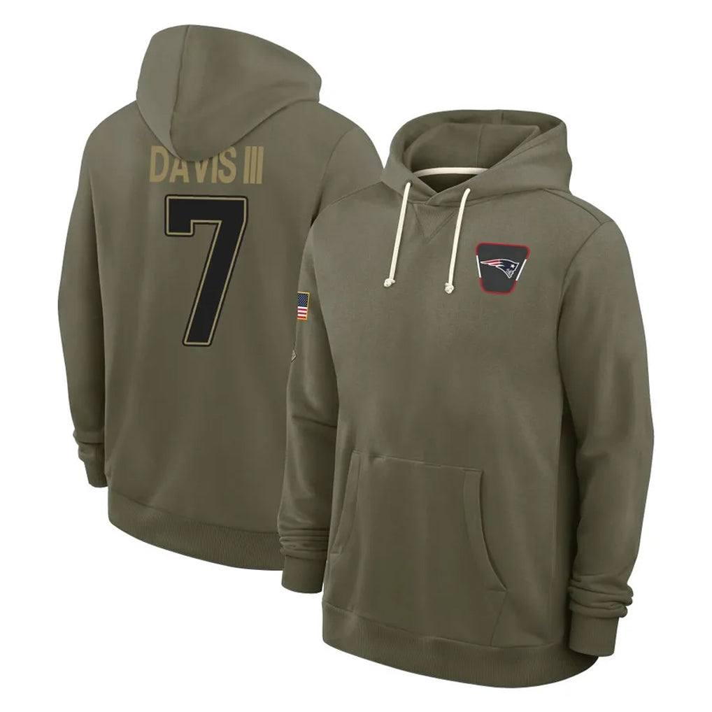 Rebec NE.Patriots #7 Carlton Davis III Player Olive Salute to Service Pullover Hoodies Limited Stitched Jerseys