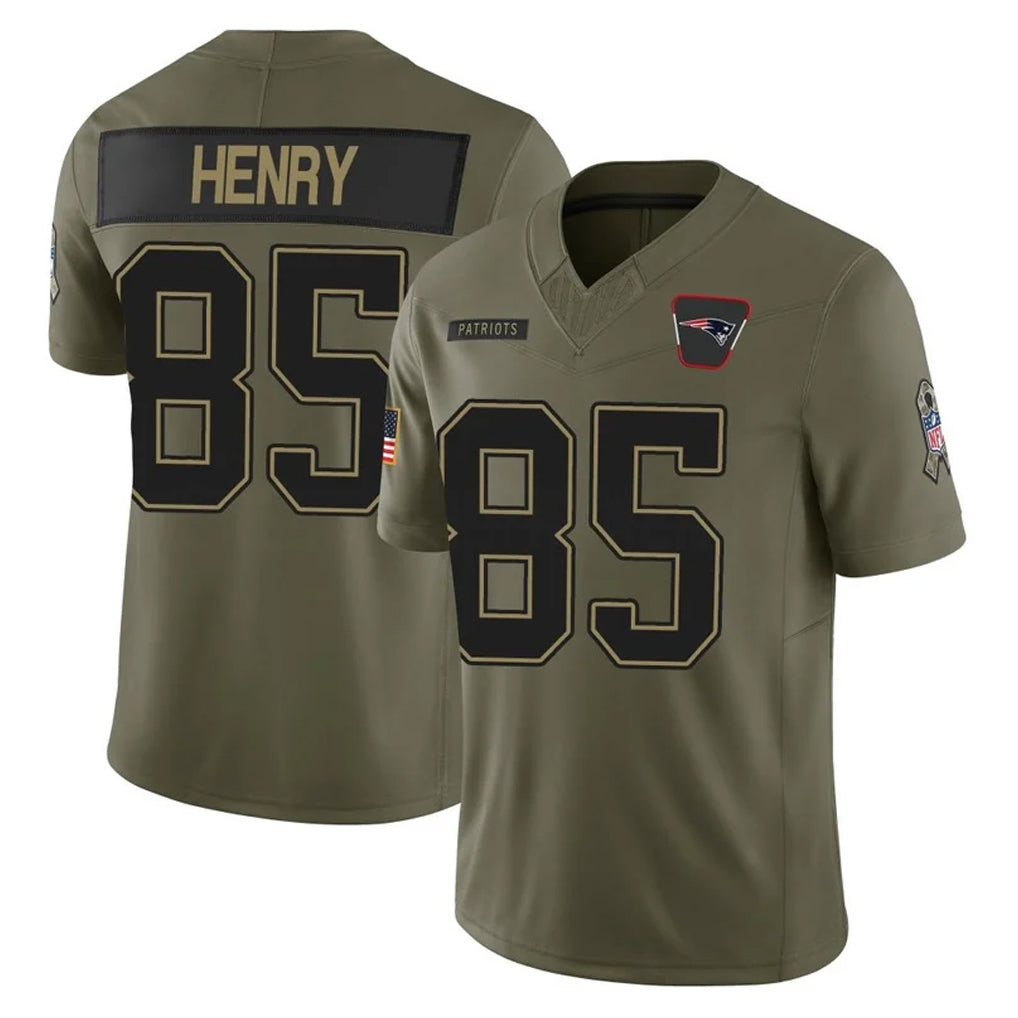 Rebec NE.Patriots #85 Hunter Henry Player Olive 2025 Salute To Service Limited Stitched Jerseys