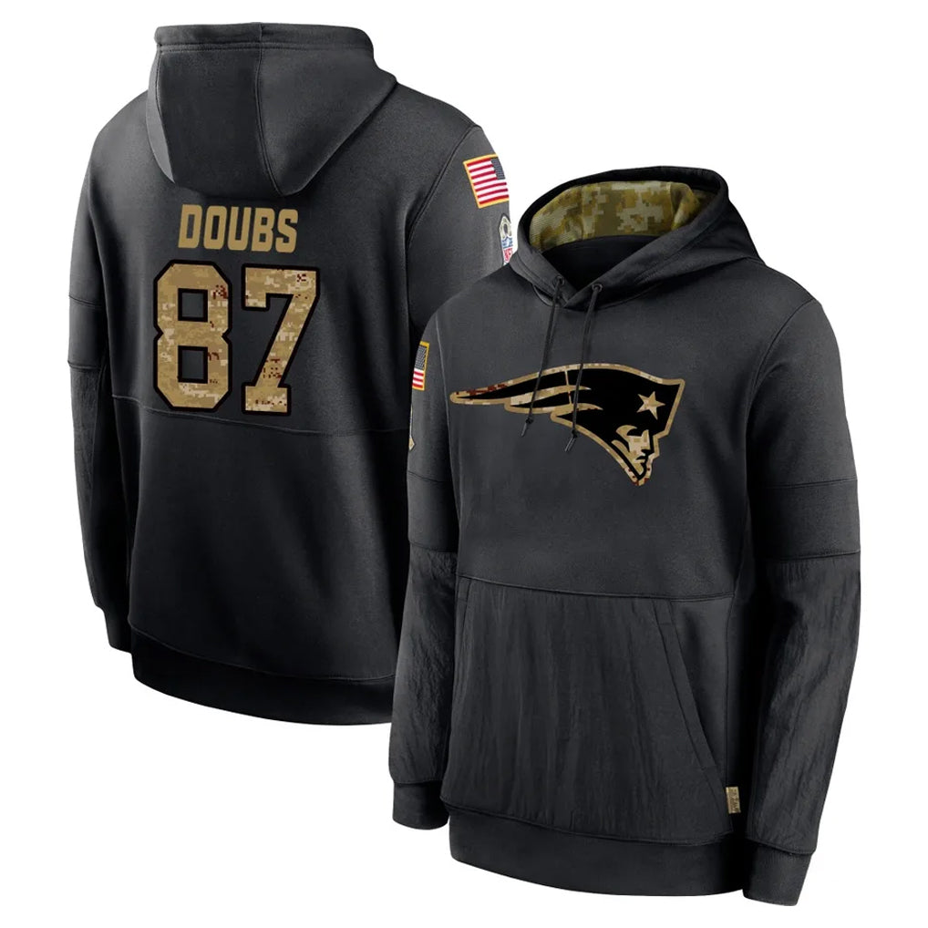 Rebec NE.Patriots #87 Romeo Doubs Player Black Salute to Service Hoodies Limited Game Stitched Jerseys