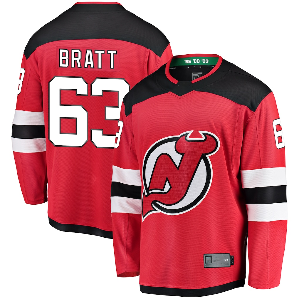 Rebec NJ.Devils #63 Jesper Bratt Red Home Breakaway Player Jerseys