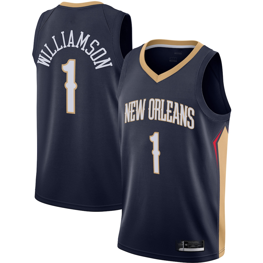 Rebec NO.Pelicans #1 Zion Williamson Navy Swingman Stitched Jerseys- Icon Edition