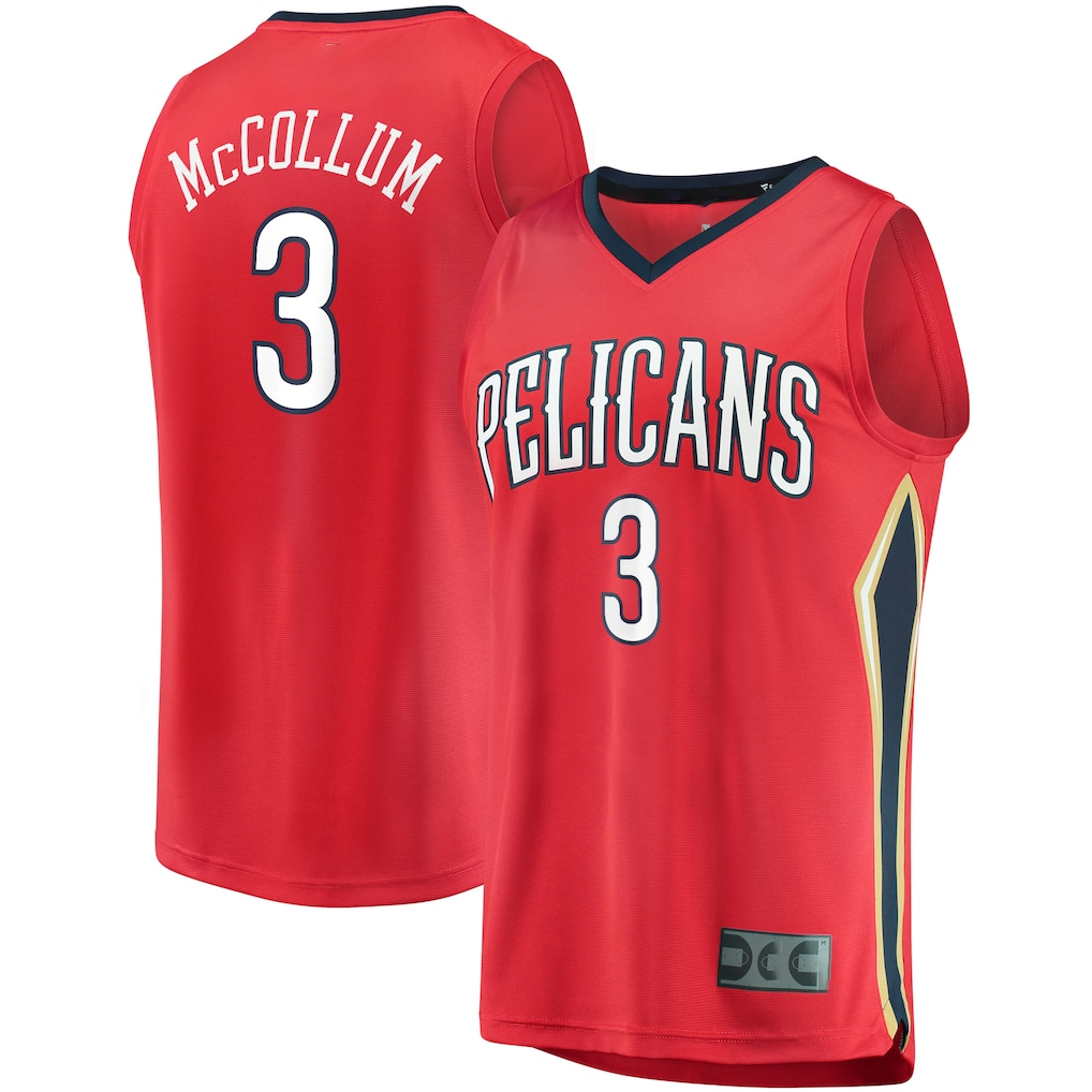 Rebec NO.Pelicans #3 C.J. McCollum Red Fast Break Replica Player Stitched Jerseys- Statement Edition