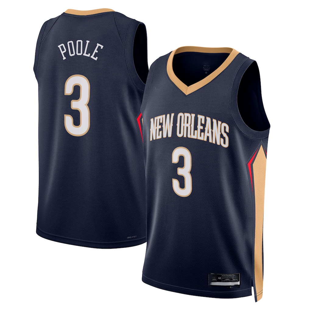 Rebec NO.Pelicans #3 Jordan Poole Navy Swingman Stitched Jerseys- Icon Edition