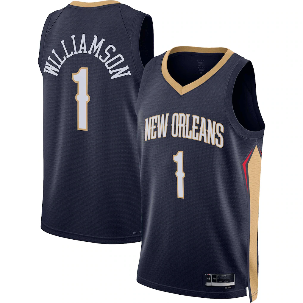 Rebec NO.Pelicanss #1 Zion Williamson Navy Swingman Stitched Jerseys- Icon Edition