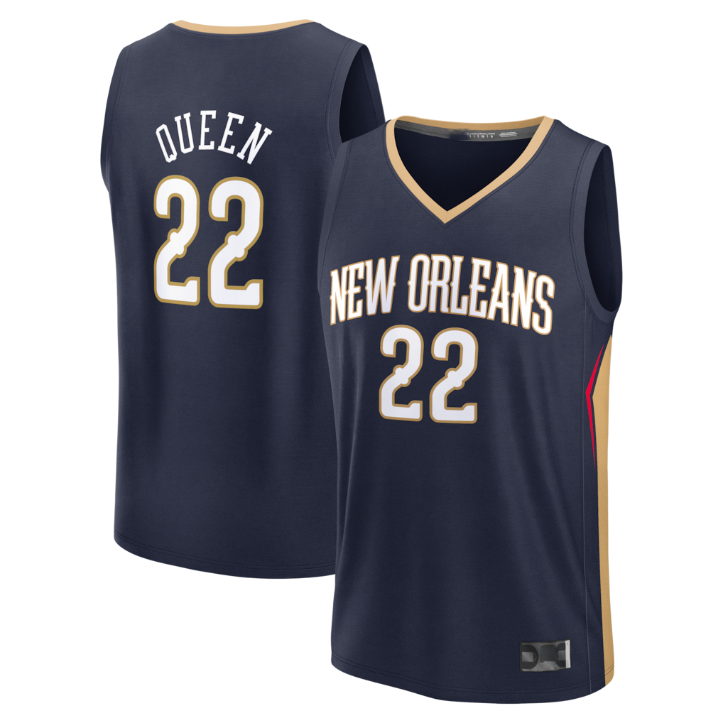 Rebec NO.Pelicanss #22 Derik Queen Navy Fast Break Replica Stitched Jerseys- Icon Edition