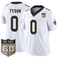 Rebec NO.Saints #0 Jordyn Tyson White 2026 F.U.S.E 60th Anniversary Patch Vapor Limited Football Stitched Jersey