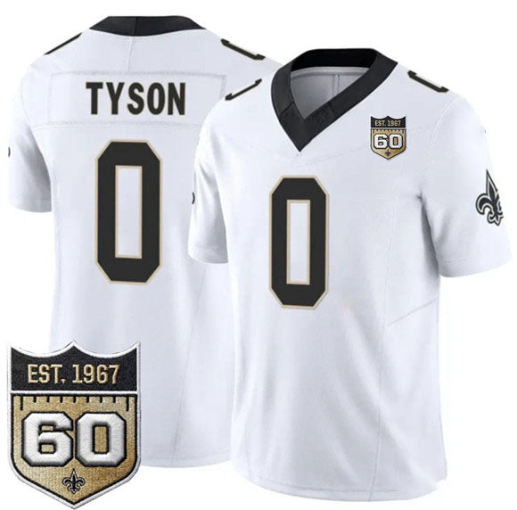 Rebec NO.Saints #0 Jordyn Tyson White 2026 F.U.S.E 60th Anniversary Patch Vapor Limited Football Stitched Jersey