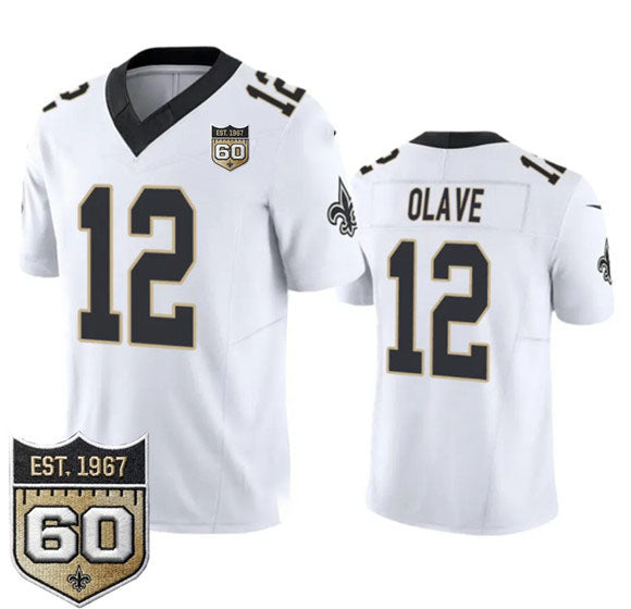 Rebec NO.Saints #12 Chris Olave White 2026 F.U.S.E 60th Anniversary Patch Vapor Limited Football Stitched Jersey