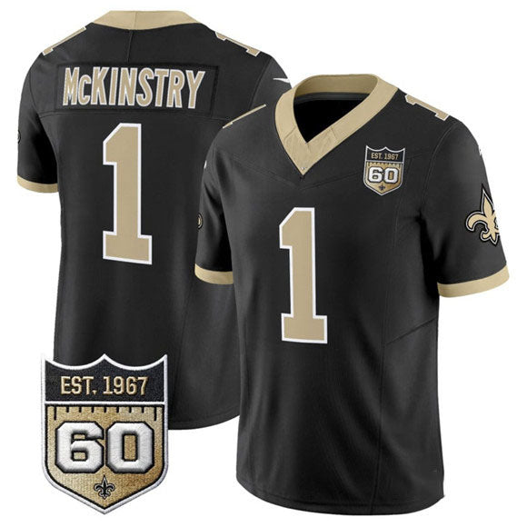 Rebec NO.Saints #1 Kool-Aid McKinstry Black 2026 F.U.S.E 60th Anniversary Patch Vapor Limited Football Stitched Jersey