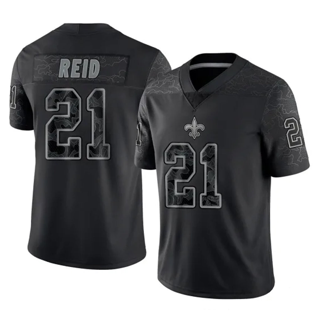 Rebec NO.Saints #21 Justin Reid Player Black Limited Reflective Home Game Stitched Jerseys