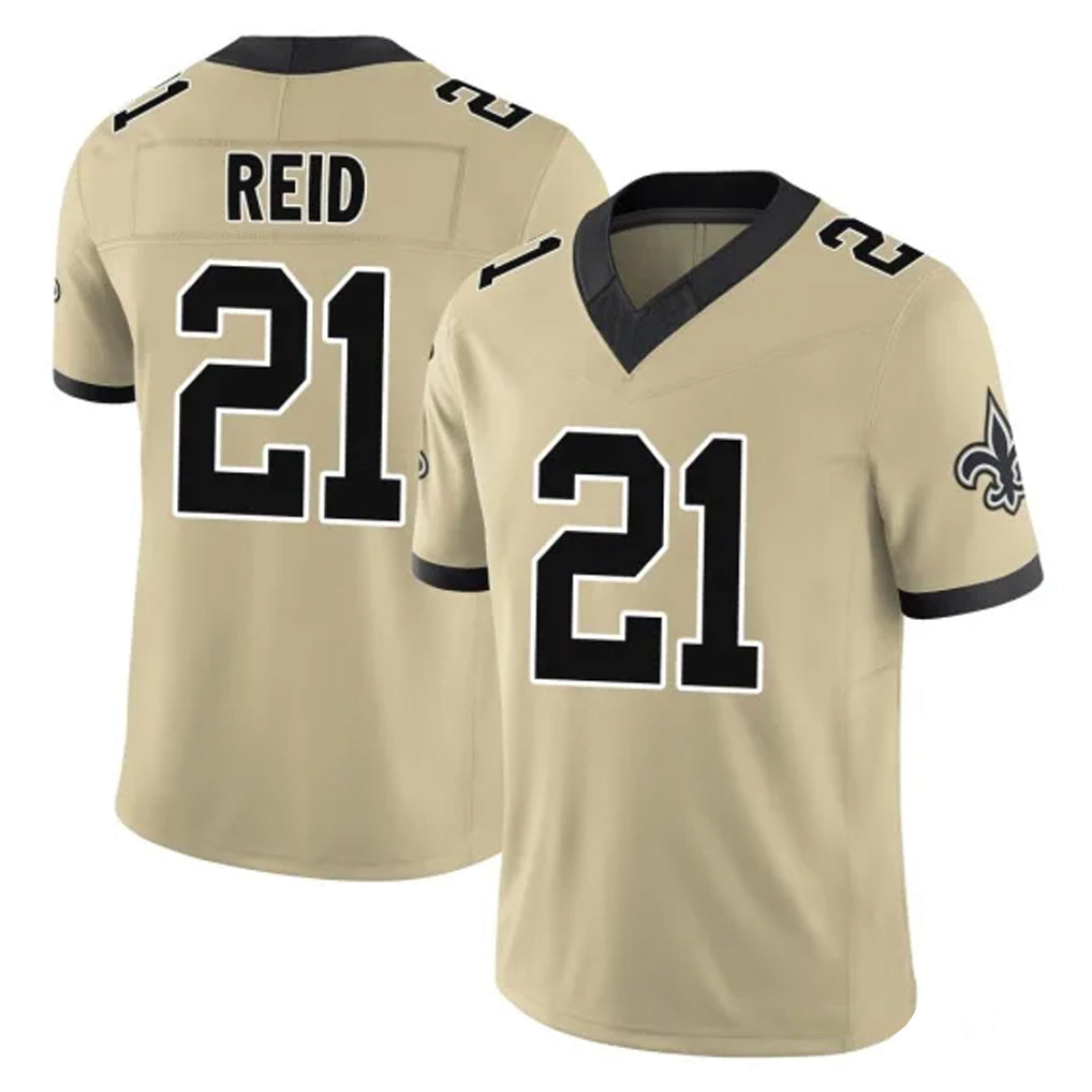 Rebec NO.Saints #21 Justin Reid Player Gold Limited Vapor F.U.S.E. Home Game Stitched Jerseys