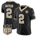 Rebec NO.Saints #2 Spencer Rattler Black 2026 F.U.S.E 60th Anniversary Patch Vapor Limited Football Stitched Jersey