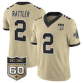 Rebec NO.Saints #2 Spencer Rattler Gold 2026 F.U.S.E 60th Anniversary Patch Vapor Limited Football Stitched Jersey