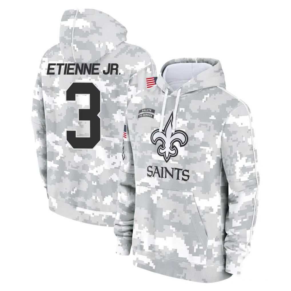 Rebec NO.Saints #3 Travis Etienne Jr. Player Arctic Camo Salute to Service Pullover Hoodies Limited Game Stitched Jerseys