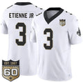 Rebec NO.Saints #3 Travis Etienne Jr White 2026 F.U.S.E 60th Anniversary Patch Vapor Limited Football Stitched Jersey