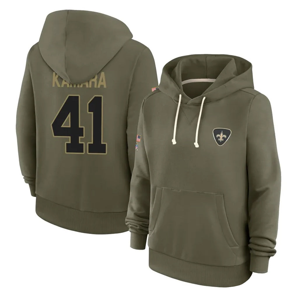 Rebec NO.Saints #41 Alvin Kamara Player Olive Salute to Service Pullover Hoodies Limited Stitched Jerseys