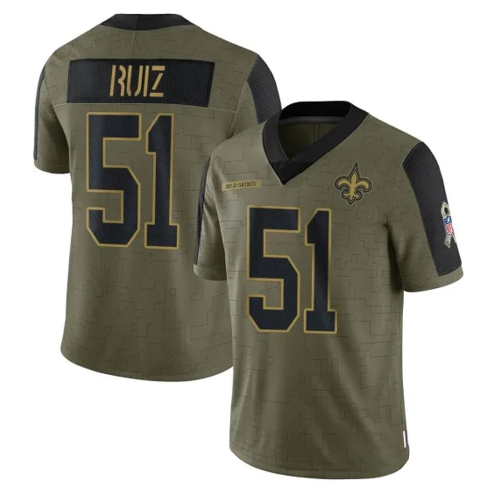 Rebec NO.Saints #51 Cesar Ruiz Player Olive Salute To Service Limited Game Stitched Jerseys