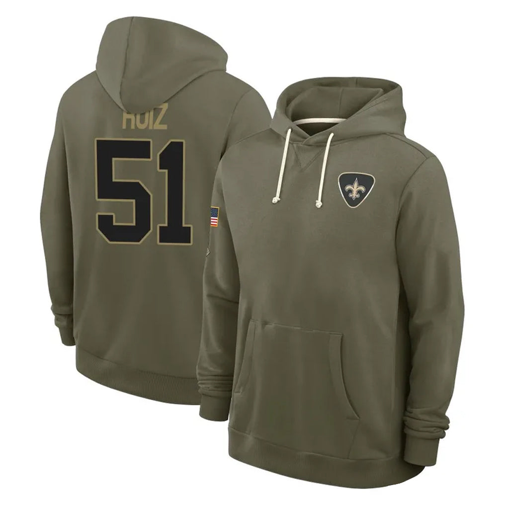 Rebec NO.Saints #51 Cesar Ruiz Player Olive Salute to Service Pullover Hoodies Limited Stitched Jerseys