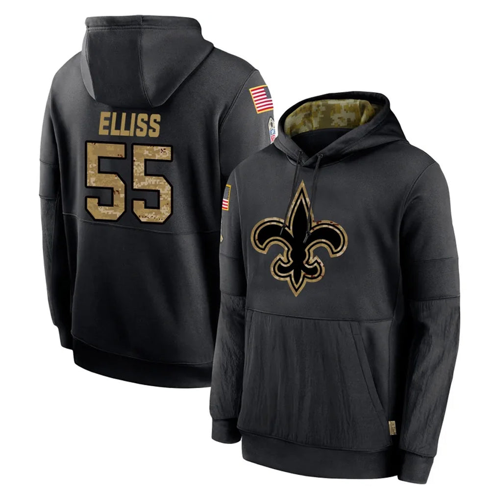 Rebec NO.Saints #55 Kaden Elliss Player Black Salute to Service Hoodies Limited Game Stitched Jerseys