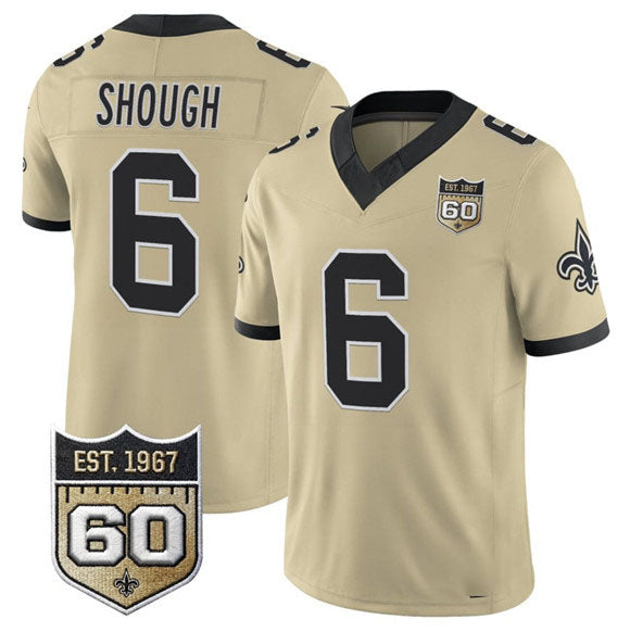 Rebec NO.Saints #6 Tyler Shough Gold 2026 F.U.S.E 60th Anniversary Patch Vapor Limited Football Stitched Jersey