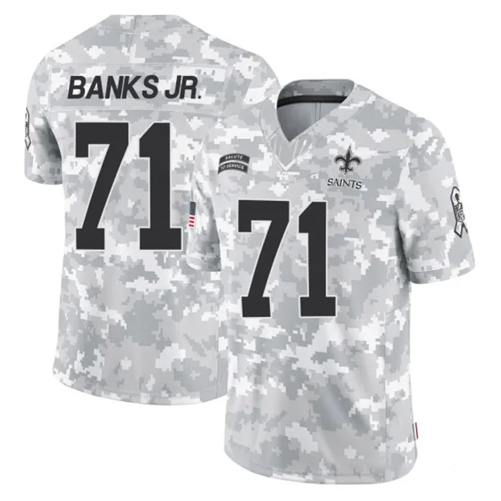 Rebec NO.Saints #71 Kelvin Banks Jr. Player Arctic Camo Salute To Service Limited Game Stitched Jerseys