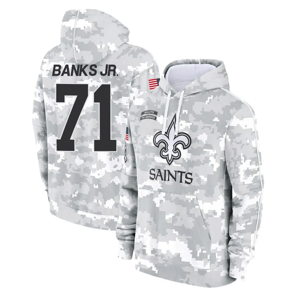 Rebec NO.Saints #71 Kelvin Banks Jr. Player Arctic Camo Salute to Service Pullover Hoodies Limited Game Stitched Jerseys