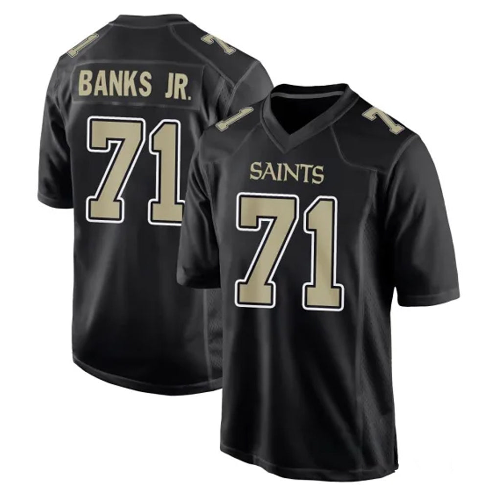 Rebec NO.Saints #71 Kelvin Banks Jr. Player Black Carbon Fashion Home Game Stitched Jerseys