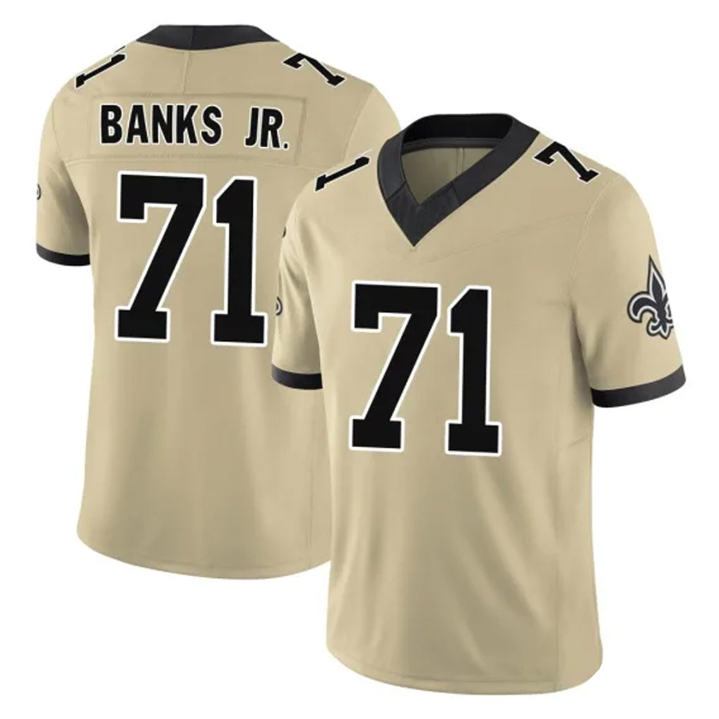 Rebec NO.Saints #71 Kelvin Banks Jr. Player Gold Limited Vapor F.U.S.E. Home Game Stitched Jerseys