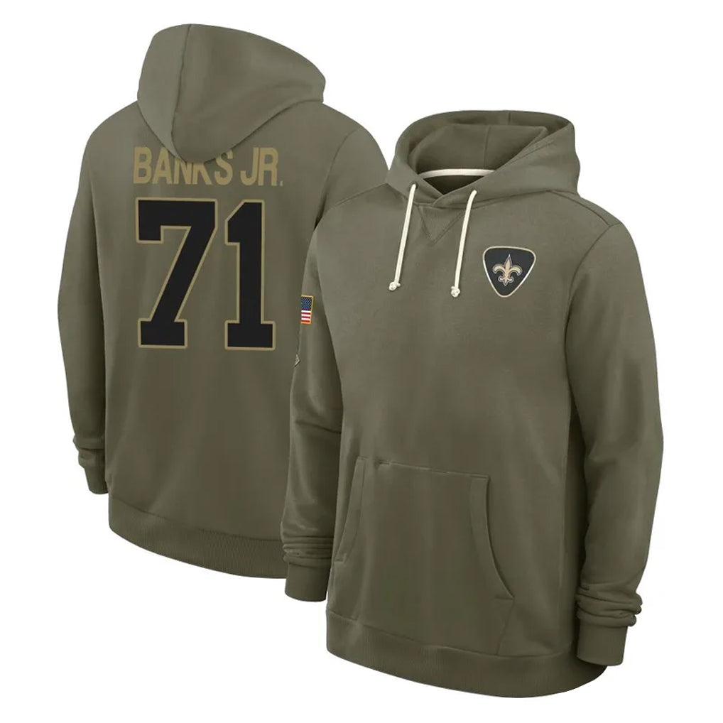 Rebec NO.Saints #71 Kelvin Banks Jr. Player Olive Salute to Service Pullover Hoodies Limited Stitched Jerseys