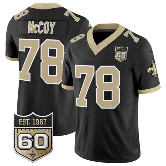 Rebec NO.Saints #78 Erik McCoy Black 2026 F.U.S.E 60th Anniversary Patch Vapor Limited Football Stitched Jersey