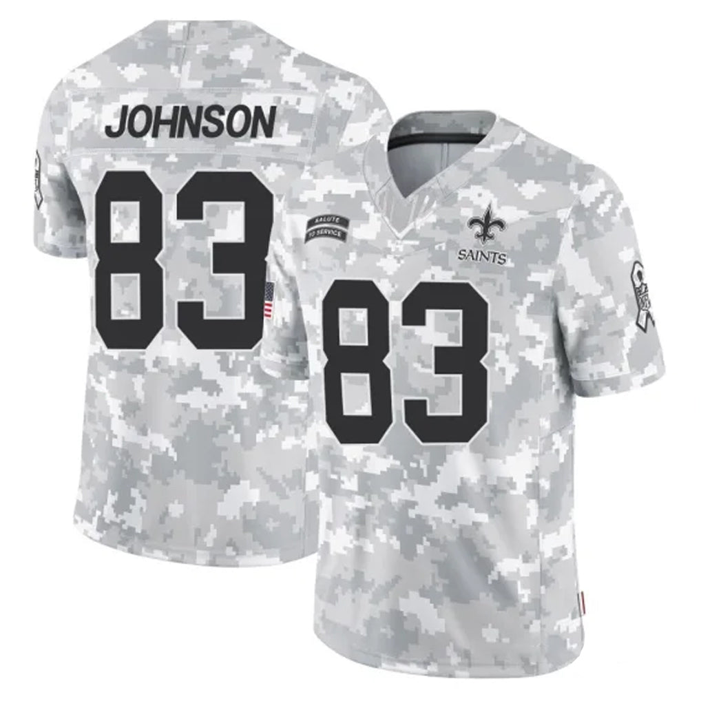 Rebec NO.Saints #83 Juwan Johnson Player Arctic Camo Salute To Service Limited Game Stitched Jerseys