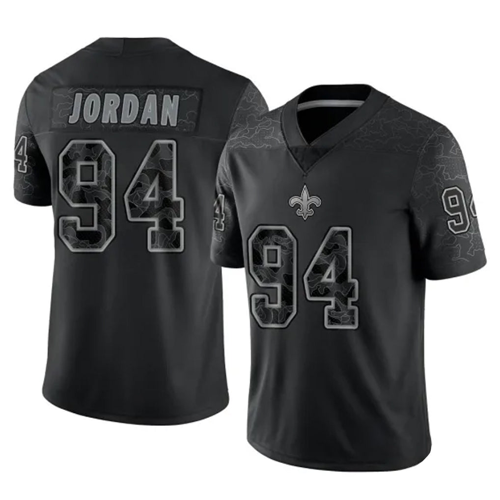 Rebec NO.Saints #94 Cameron Jordan Player Black Limited Reflective Home Game Stitched Jerseys
