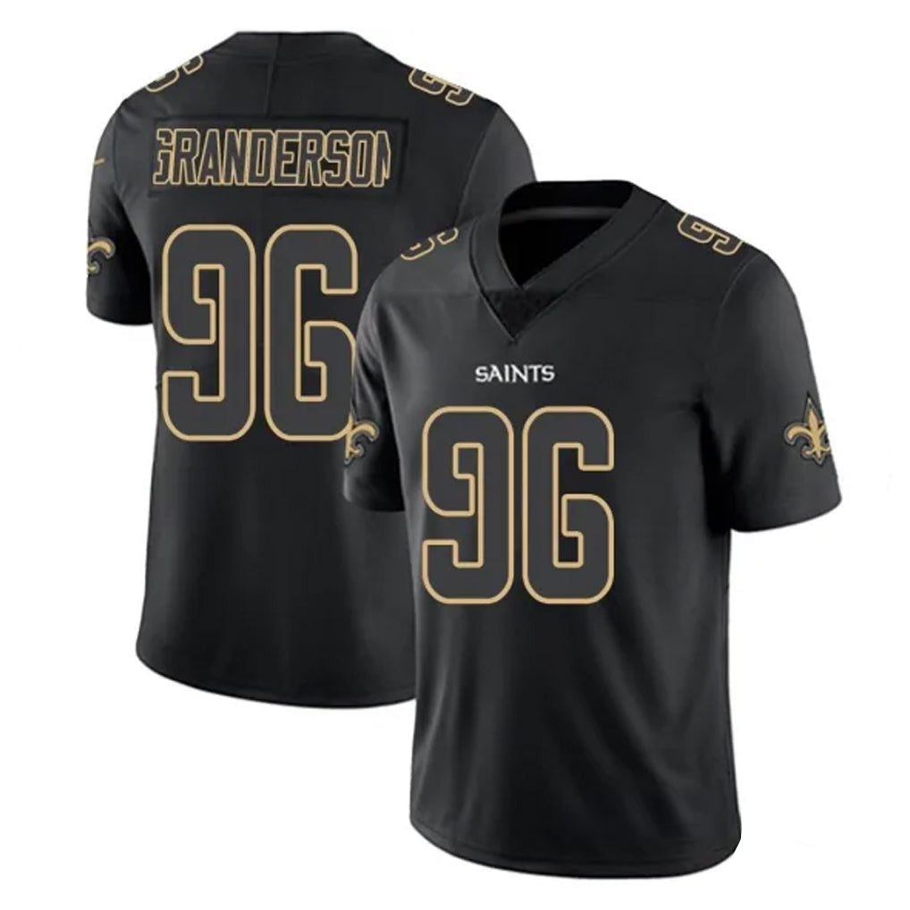 Rebec NO.Saints #96 Carl Granderson Player Black Impact Limited Home Game Stitched Jerseys
