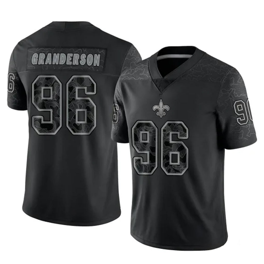 Rebec NO.Saints #96 Carl Granderson Player Black Limited Reflective Home Game Stitched Jerseys