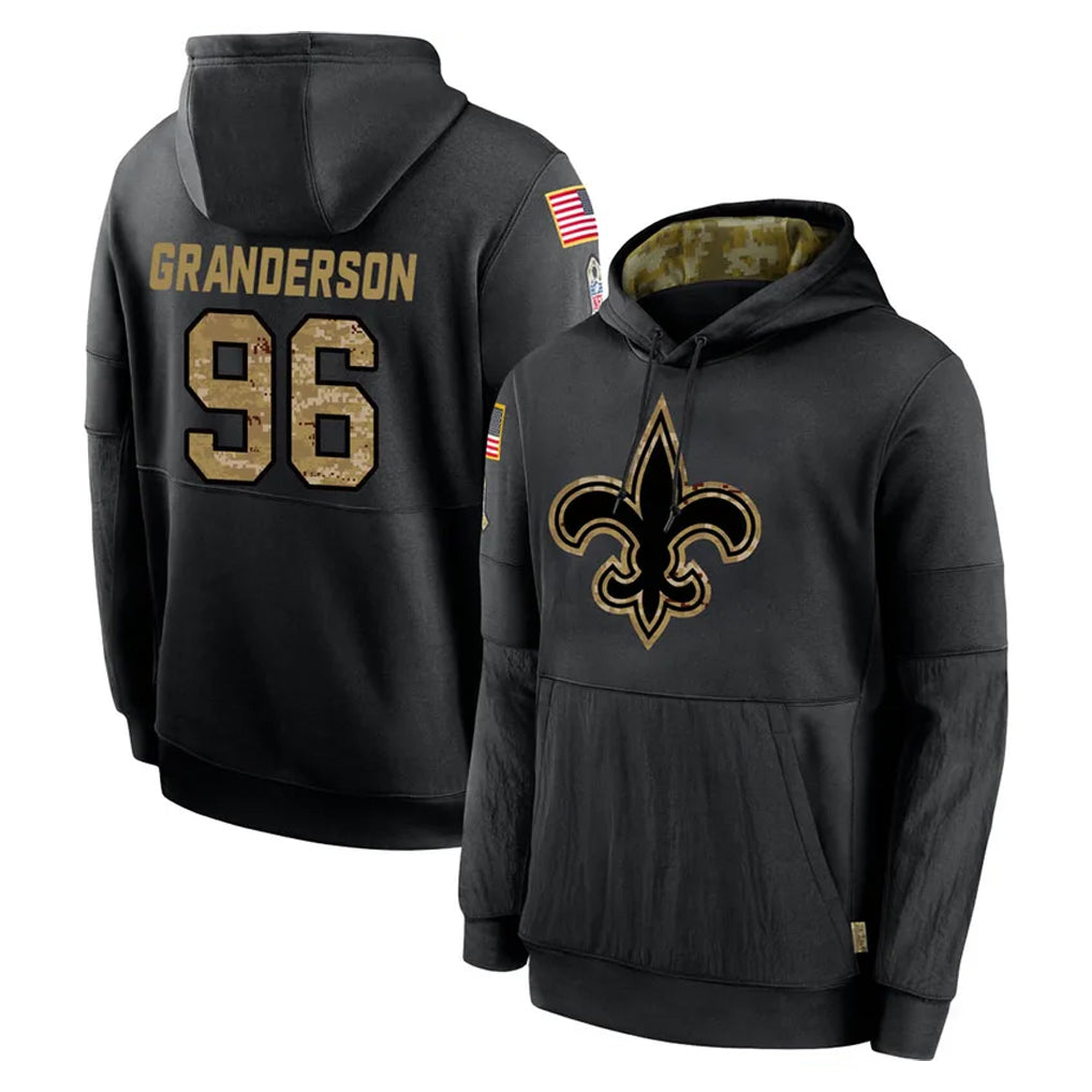 Rebec NO.Saints #96 Carl Granderson Player Black Salute to Service Hoodies Limited Game Stitched Jerseys