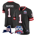 Rebec NY.Giants #1 Malik Nabers Player Black 100th Season & State Patch Vapor Limited Home Game Stitched Jerseys