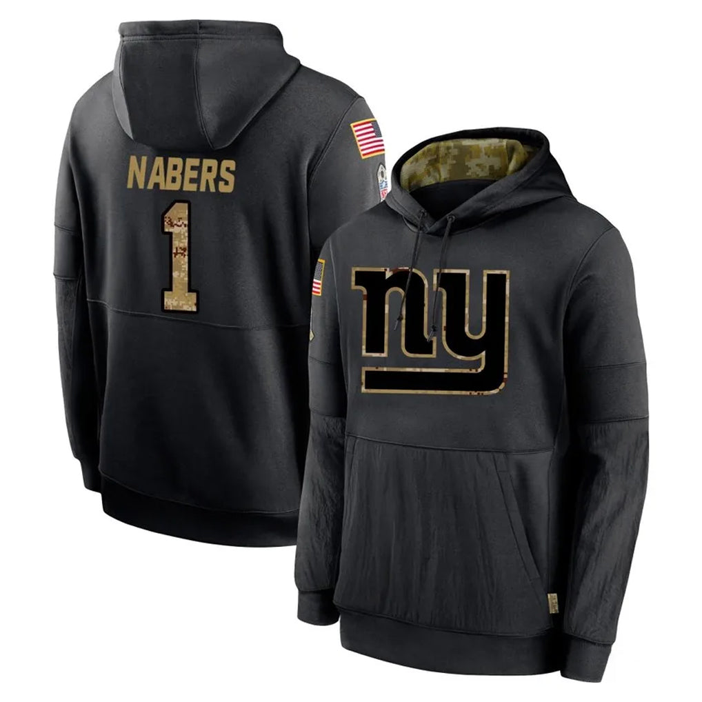 Rebec NY.Giants #1 Malik Nabers Player Black Salute to Service Hoodies Limited Game Stitched Jerseys