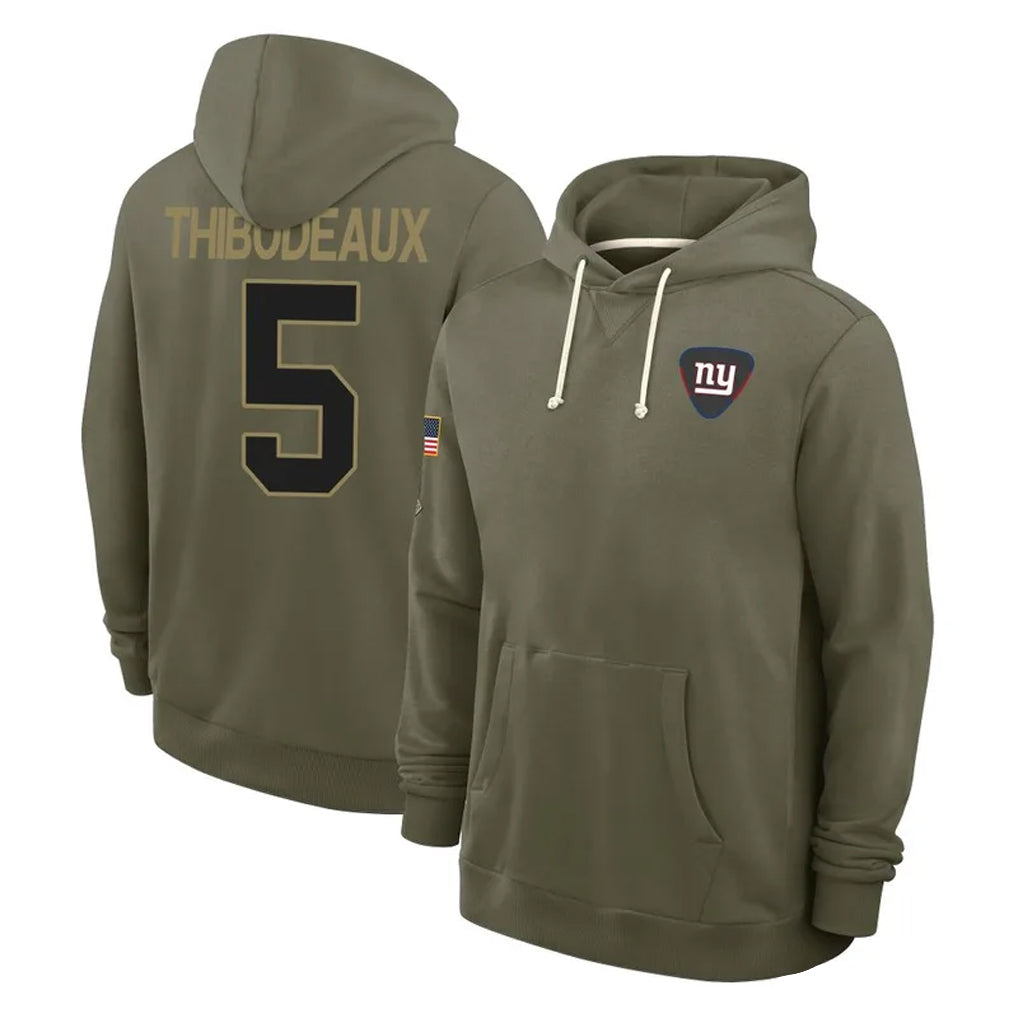 Rebec NY.Giants #5 Kayvon Thibodeaux Player Olive Salute to Service Pullover Hoodies Limited Stitched Jerseys