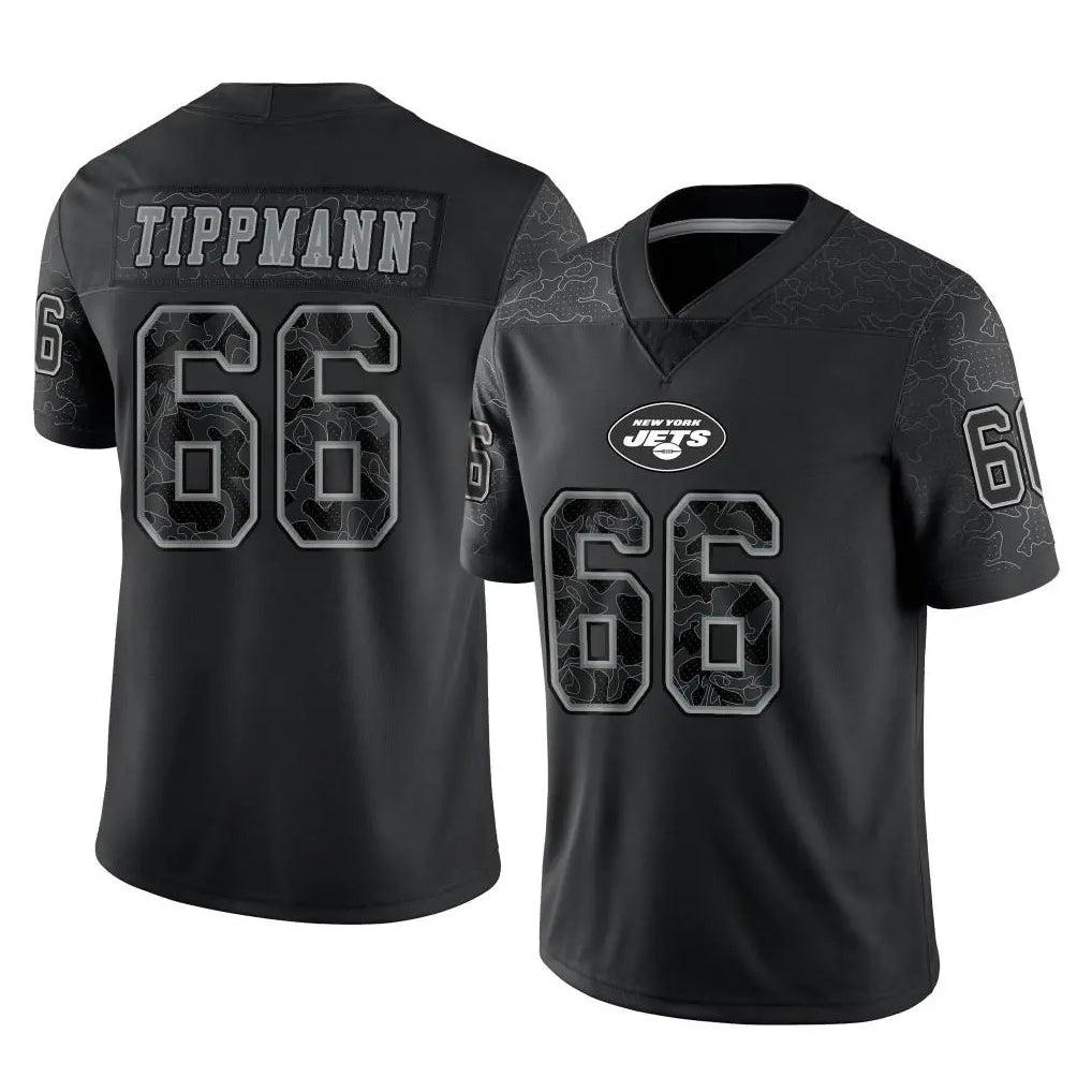Rebec NY.Jets #66 Joe Tippmann Player Stealth Black Limited Reflective Home Game Stitched Jerseys