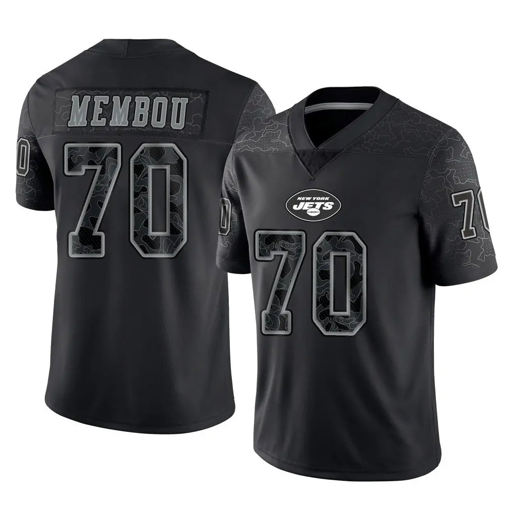 Rebec NY.Jets #70 Armand Membou Player Stealth Black Limited Reflective Home Game Stitched Jerseys