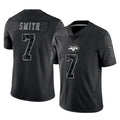 Rebec NY.Jets #7 Geno Smith Player Stealth Black Limited Reflective Home Game Stitched Jerseys