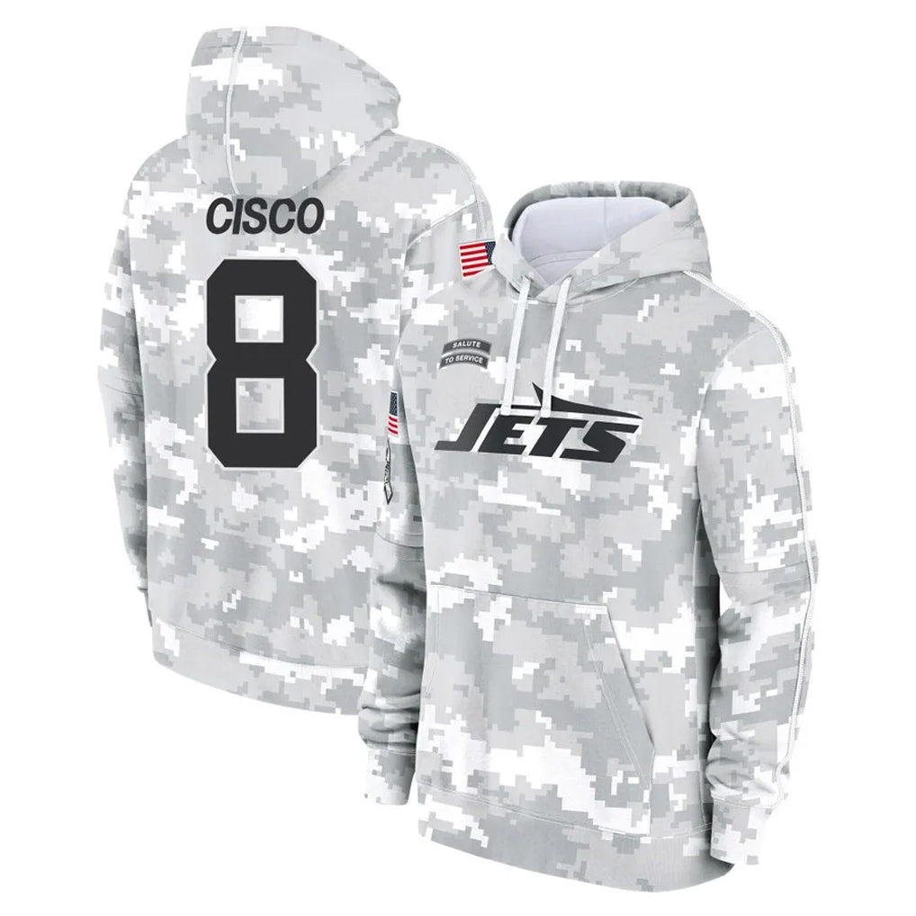 Rebec NY.Jets #8 Andre Cisco Player Arctic Camo Salute to Service Pullover Hoodies Limited Game Stitched Jerseys