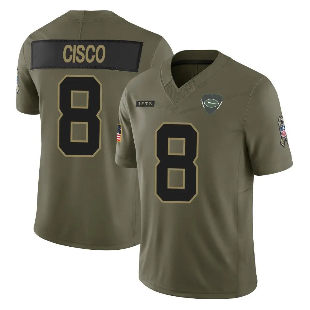 Rebec NY.Jets #8 Andre Cisco Player Olive 2025 Salute To Service Limited Stitched Jerseys